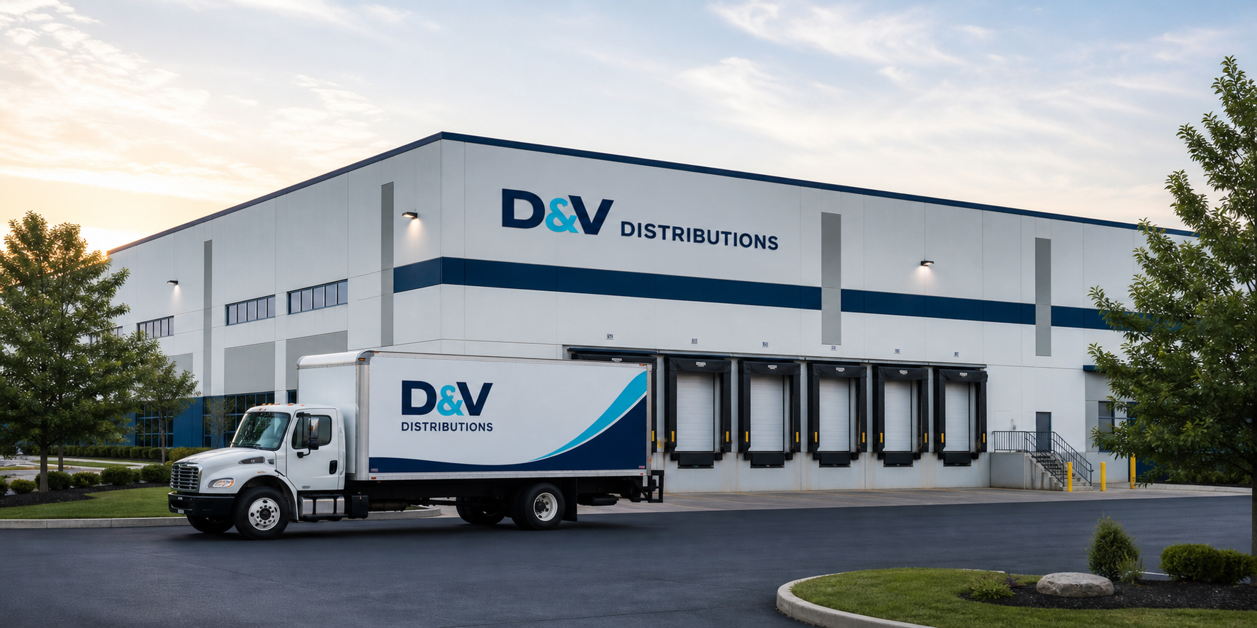 D&V Distributions warehouse and delivery truck